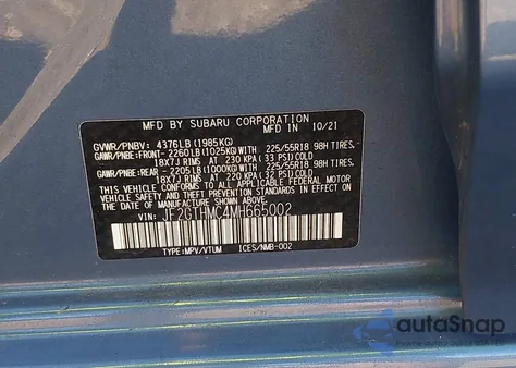 2021 Subaru Crosstrek Limited из США, поврежденный, VIN JF2GTHMC4MH665002